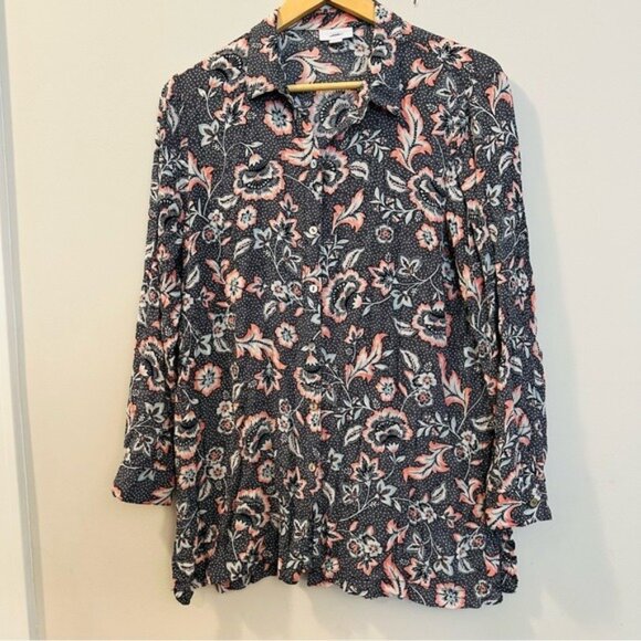 J. Jill Marvelflor Floral Tunic Rayon Side Slit Blouse Women’s Size PL - Picture 2 of 15
